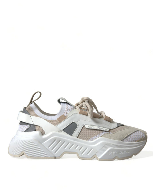 Beige witte Daymaster lage lederen sneakers schoenen