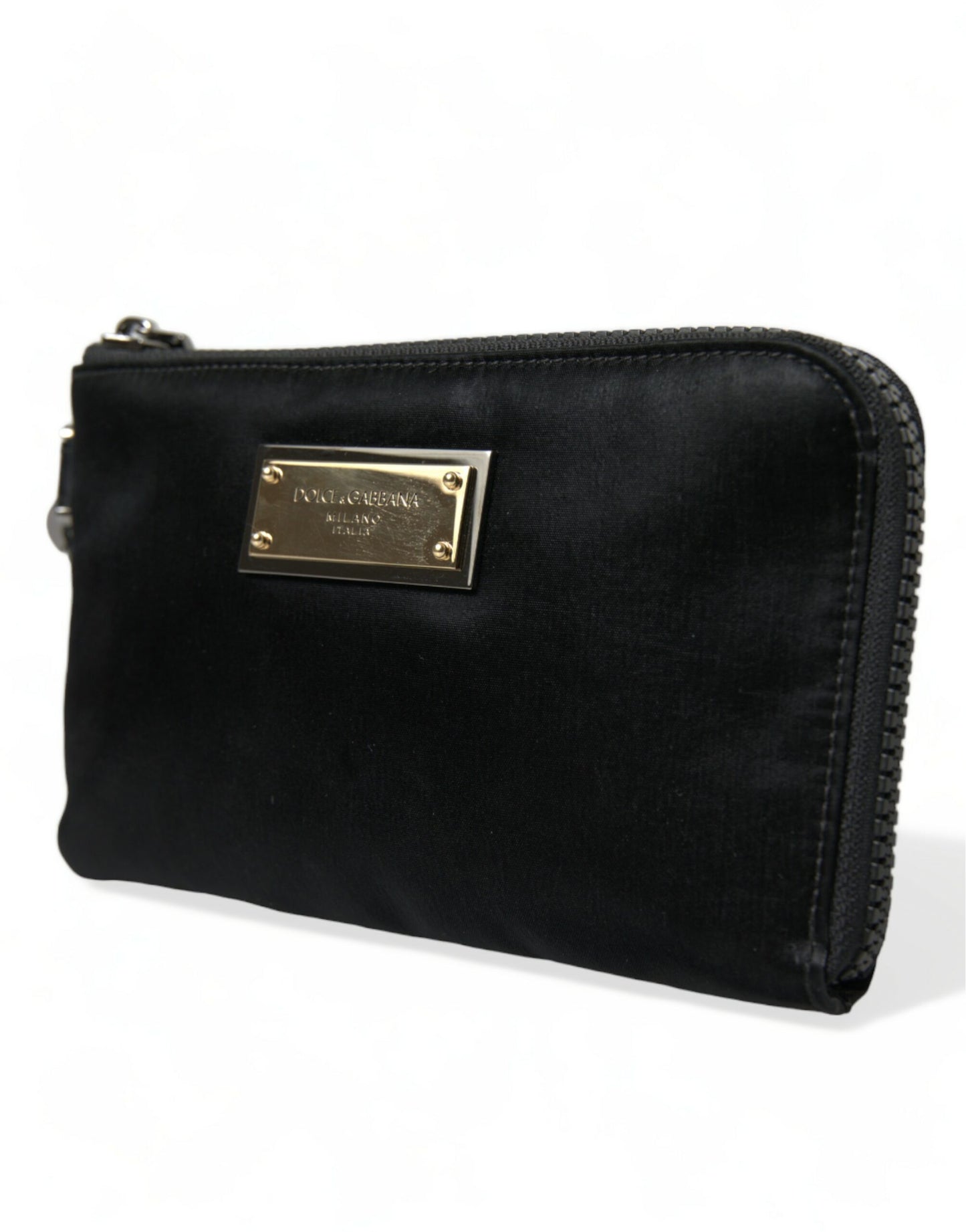 Elegante Bolso de Piel de Nylon Negro con Detalles Plateados