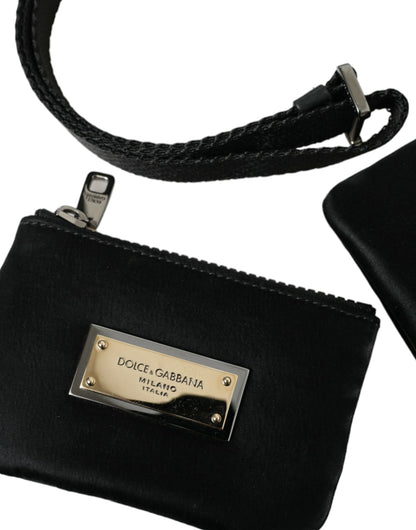 Elegante Bolso de Piel de Nylon Negro con Detalles Plateados