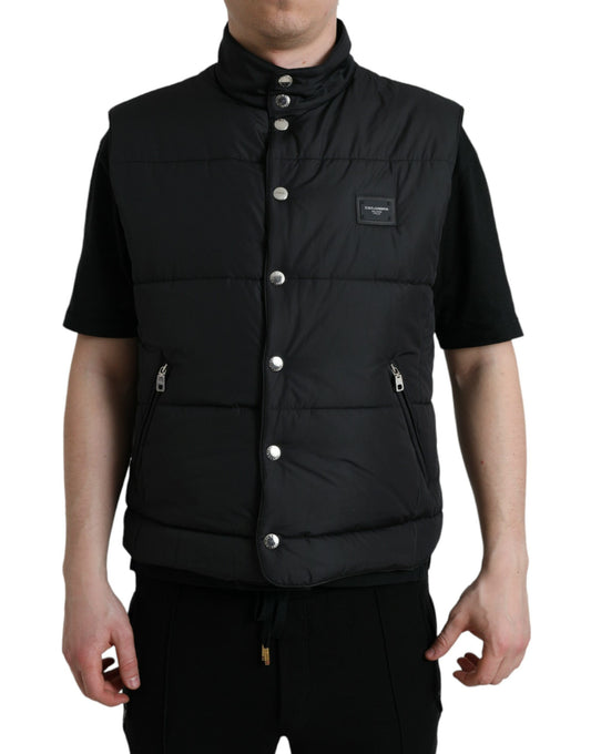 Zwart polyester gewatteerd vestlogojack