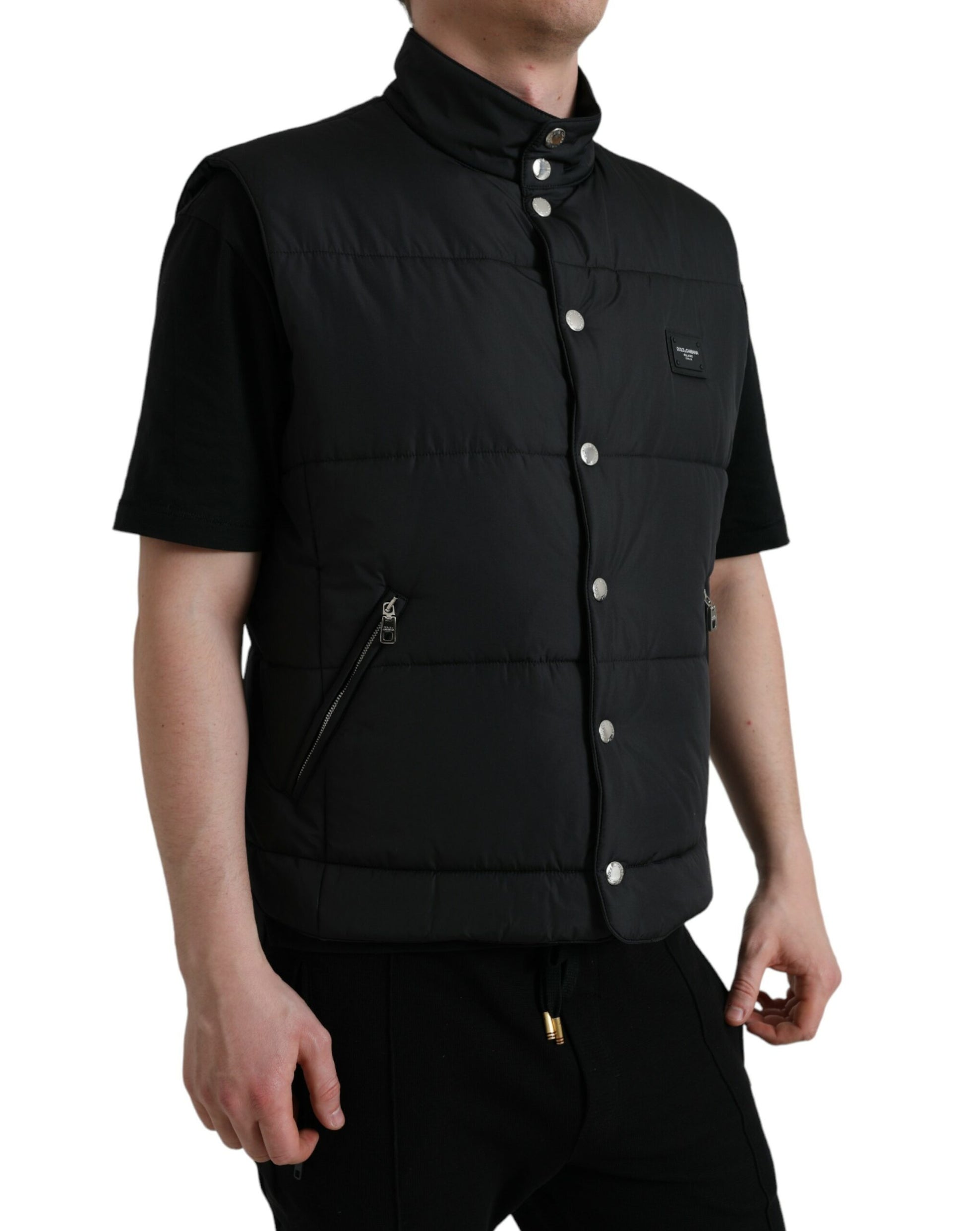 Zwart polyester gewatteerd vestlogojack