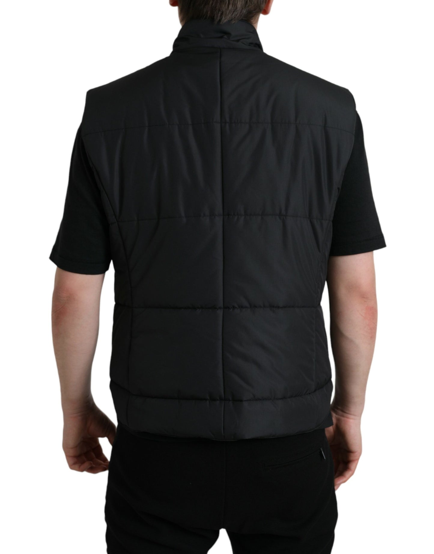 Zwart polyester gewatteerd vestlogojack