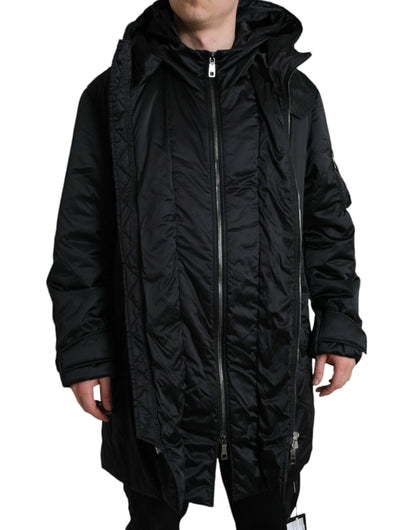 Elegant Black Hooded Parka Jacket