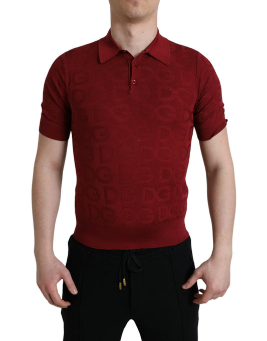 Camiseta polo elegante de seda granate