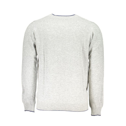 Gray Crew Neck Sweater with Contrast Details