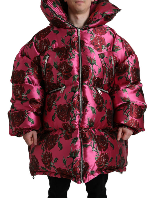 Chaqueta acolchada elegante con estampado de rosas