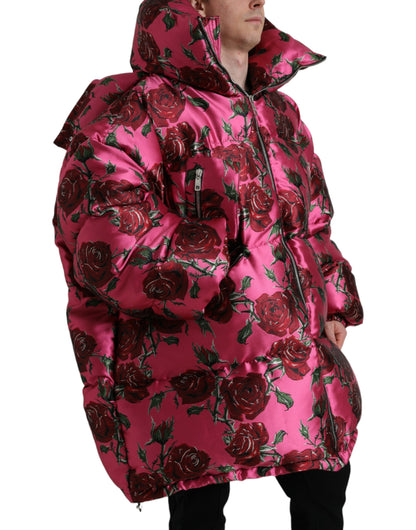 Chaqueta acolchada elegante con estampado de rosas