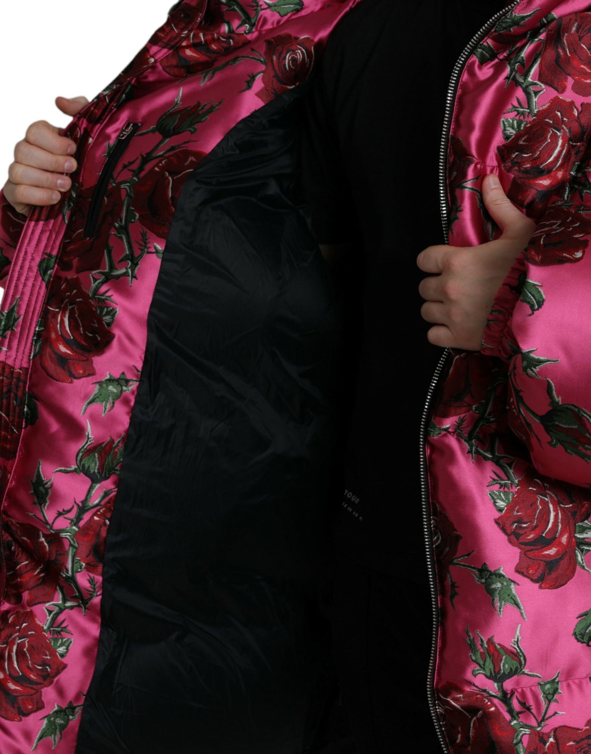 Chaqueta acolchada elegante con estampado de rosas