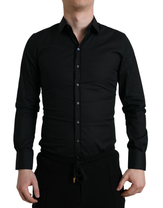 Elegante camisa de vestir italiana de corte slim en color negro