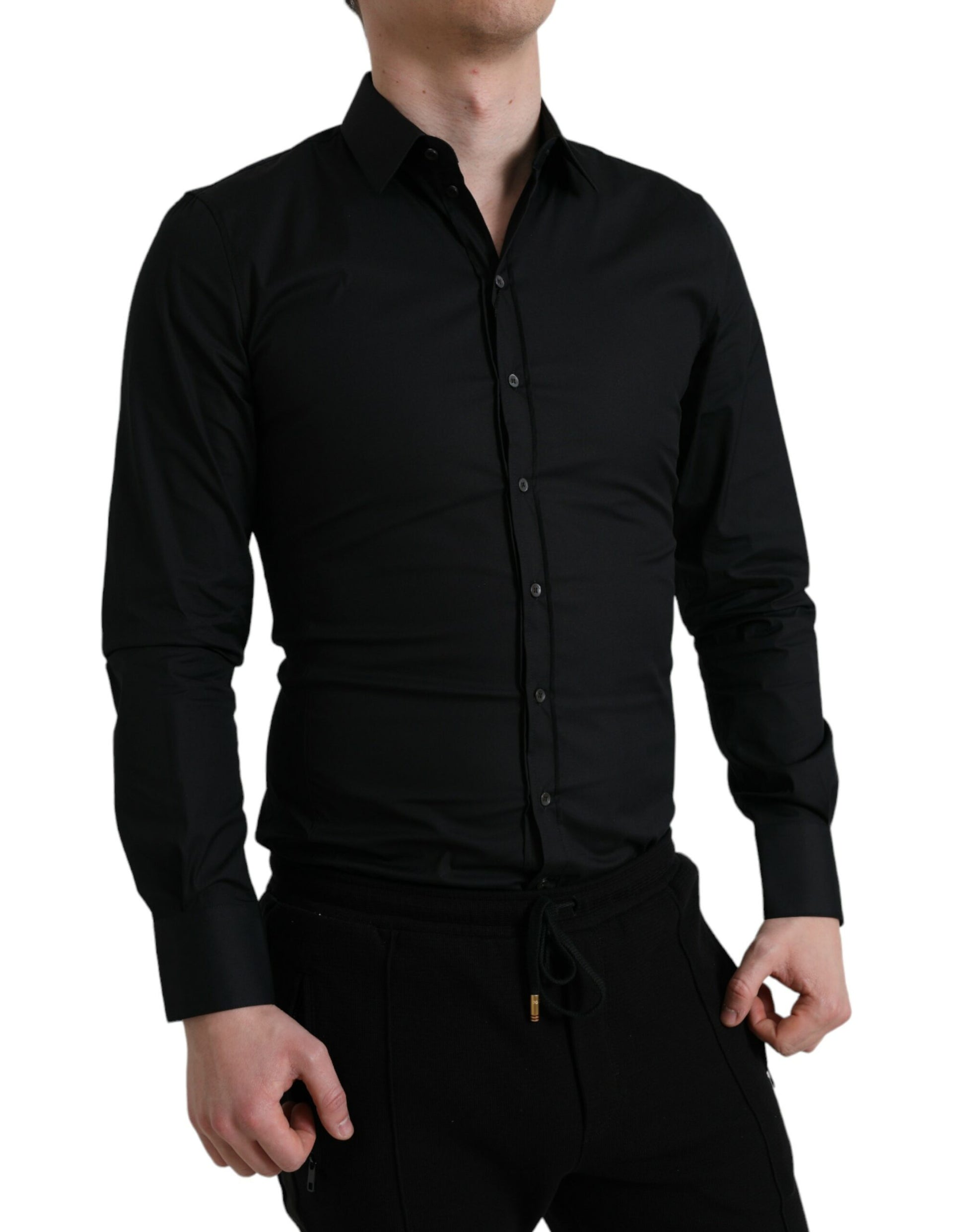 Elegante camisa de vestir italiana de corte slim en color negro