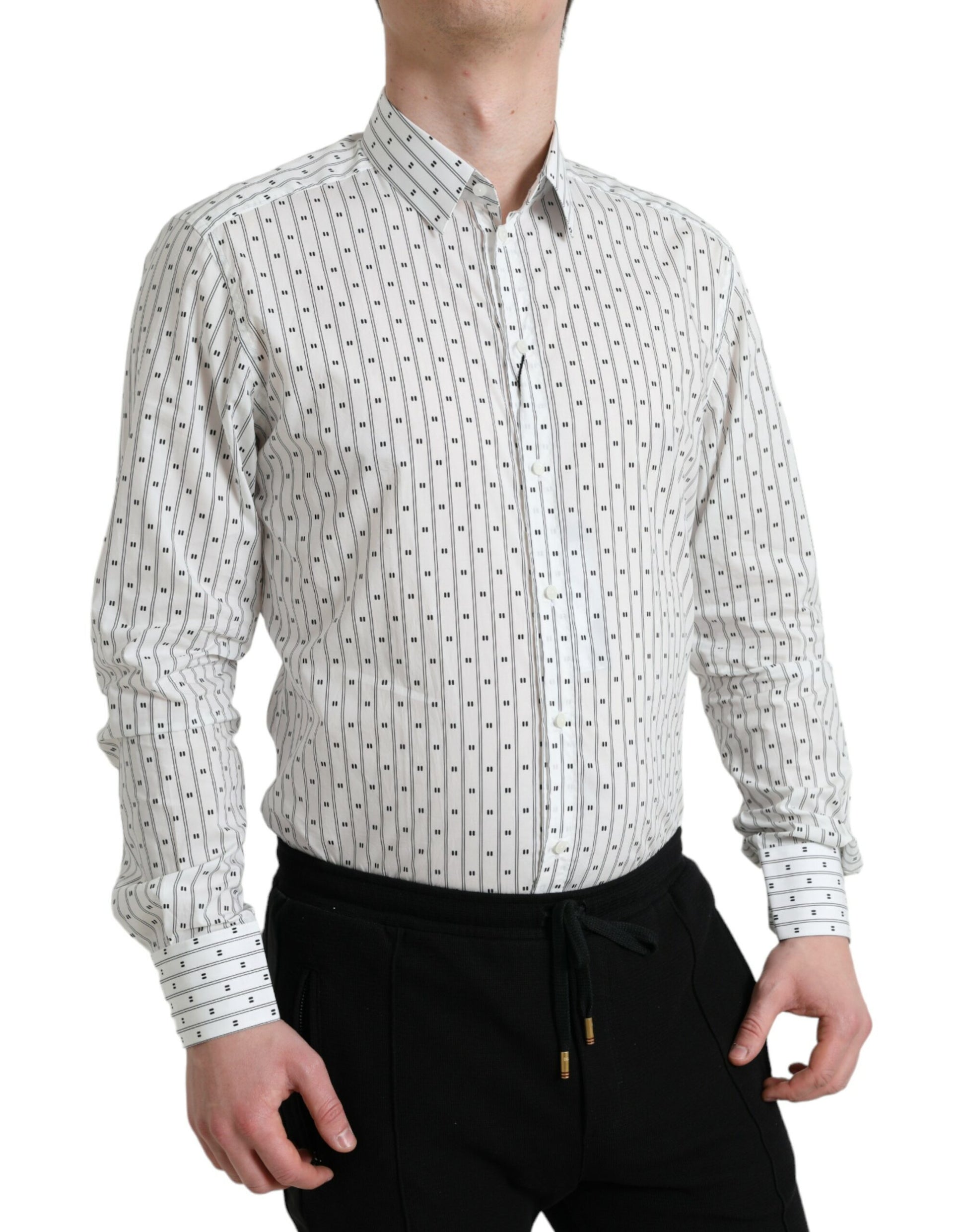 Elegante camisa de vestir de corte slim de algodón blanco