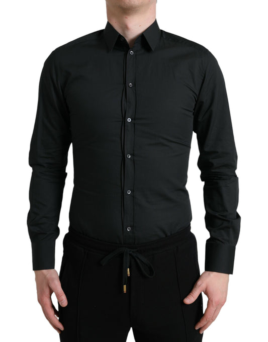 Camisa de vestir elegante y delgada en mezcla de seda negra