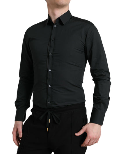 Camisa de vestir elegante y delgada en mezcla de seda negra