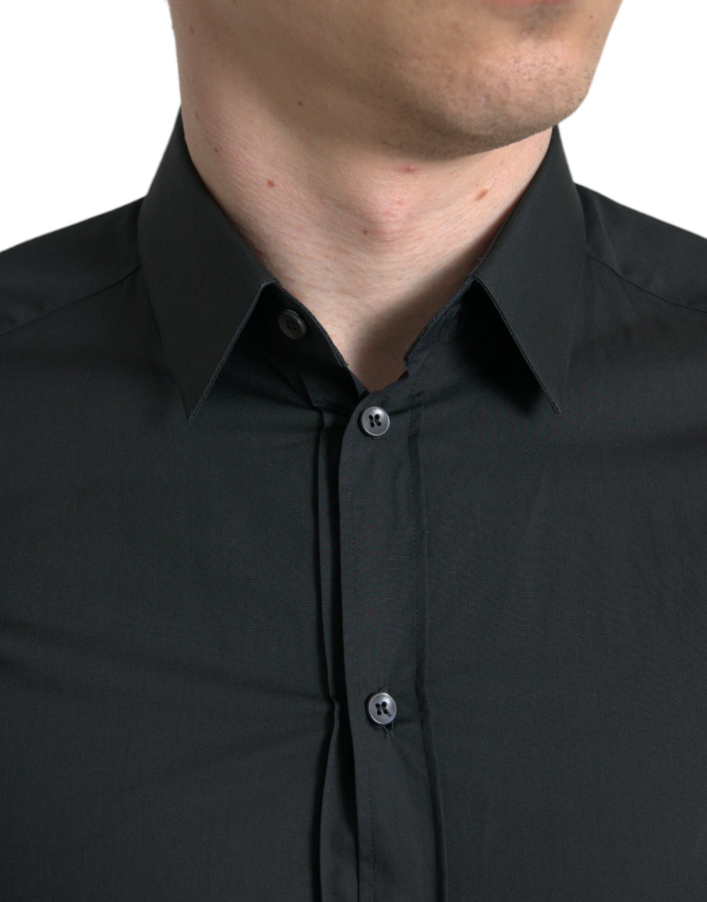 Camisa de vestir elegante y delgada en mezcla de seda negra