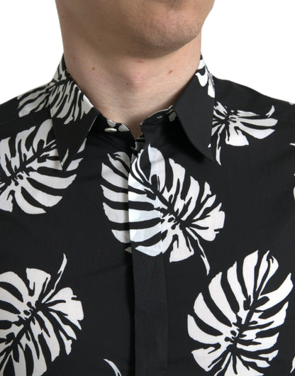 Camisa de vestir ajustada con estampado de hojas elegante