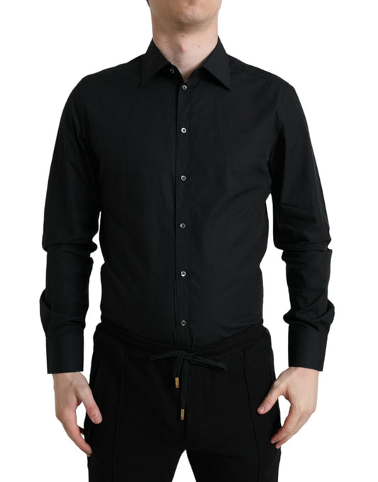 Camisa de vestir italiana de corte slim y elegante en color negro