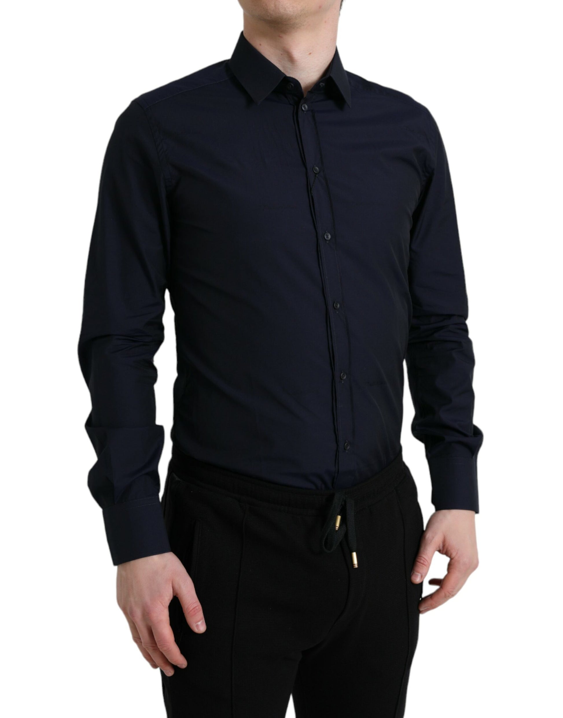 Camisa de vestir elegante de jacquard azul marino