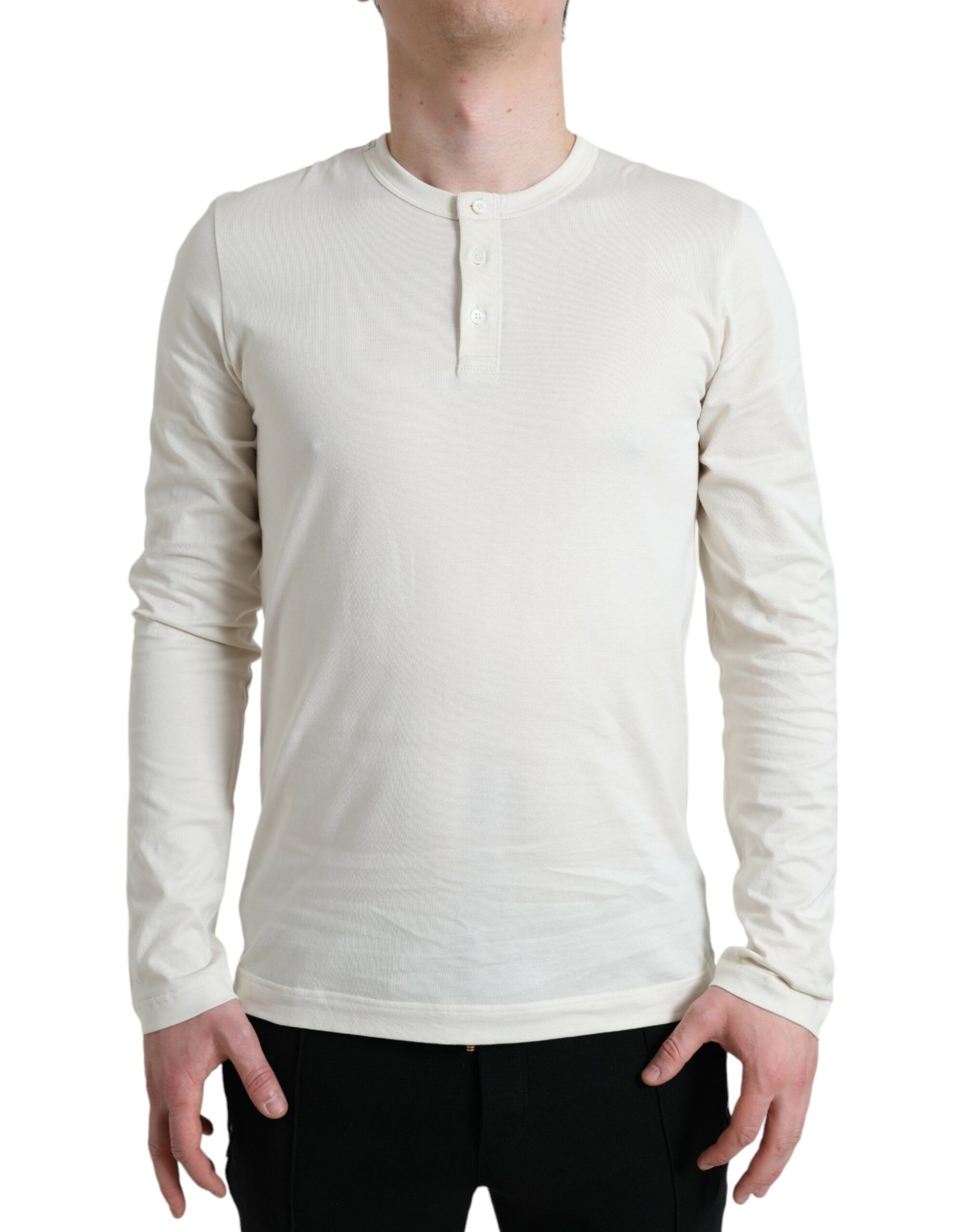 Uit witte katoenen Henley Pullover trui