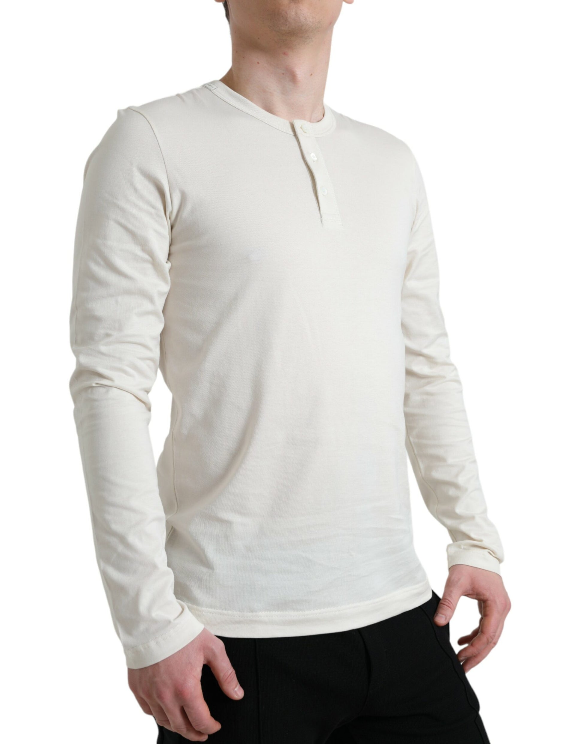 Uit witte katoenen Henley Pullover trui