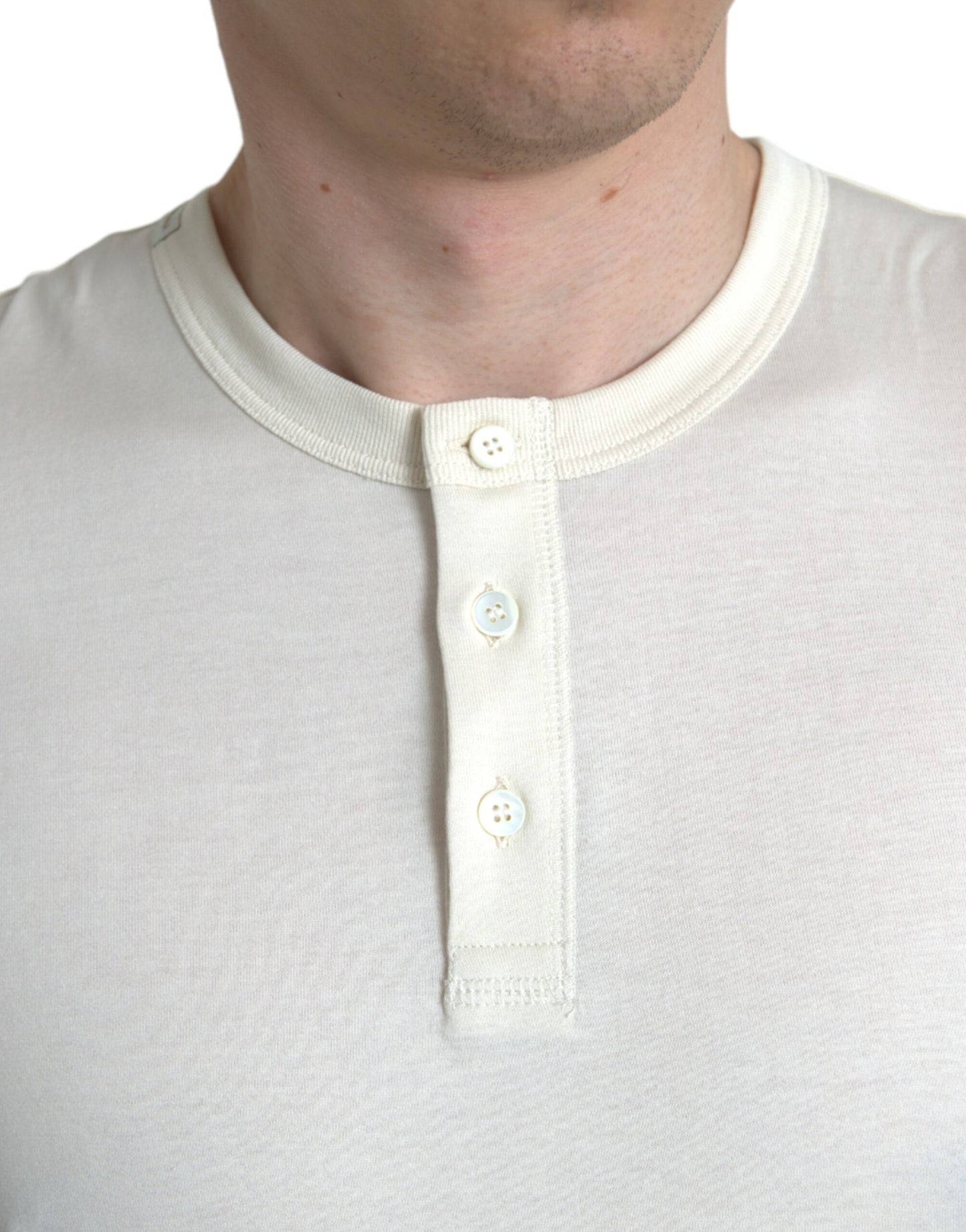 Uit witte katoenen Henley Pullover trui