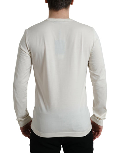 Uit witte katoenen Henley Pullover trui