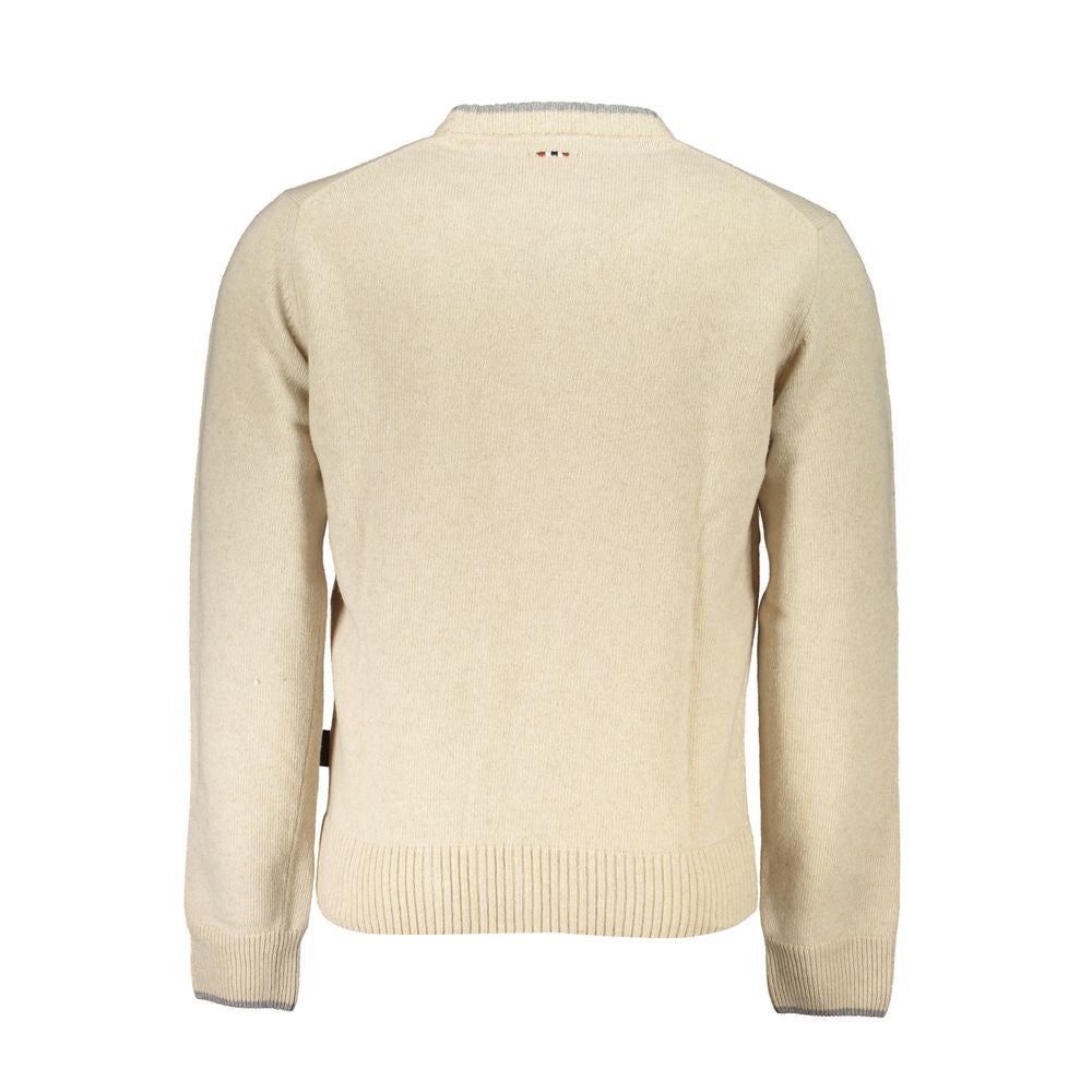 Beige Crew Neck Embroidered Sweater