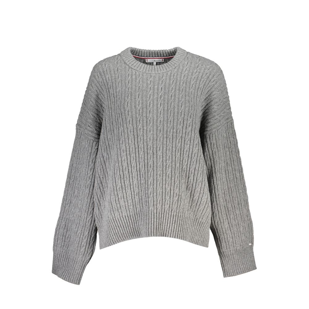 Elegant Gray Crew Neck Sweater with Logo Detail