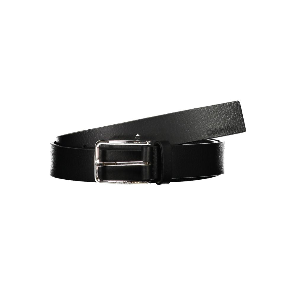 Elegant Black Leather Belt with Metal Buckle