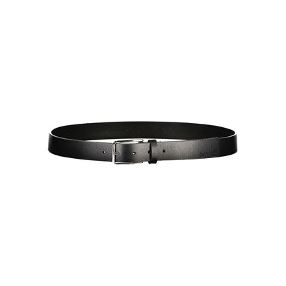 Elegant Black Leather Belt with Metal Buckle