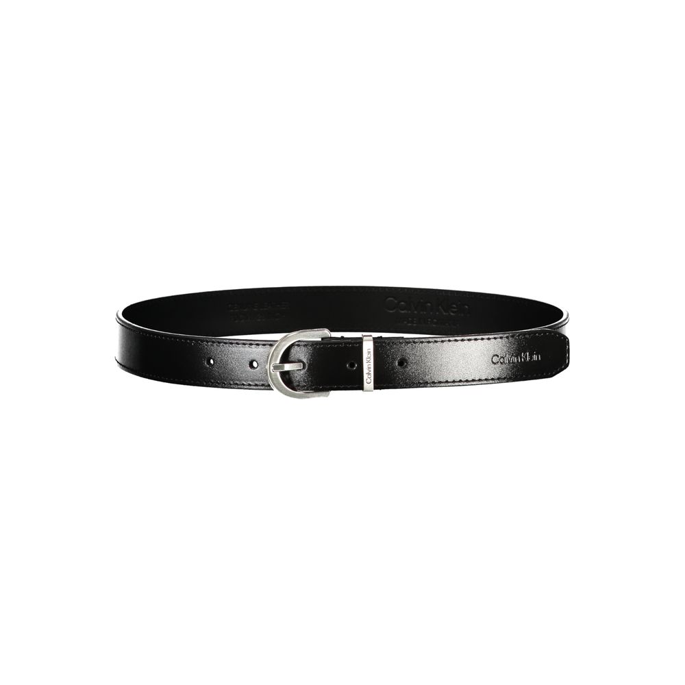 Sleek Black Leather Belt with Metal Buckle