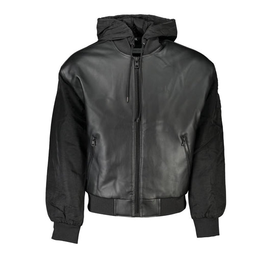 Sleek Black Hooded Jacket with Contrasting Details