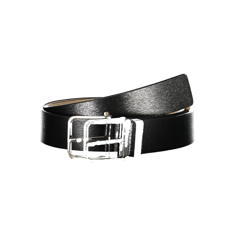 Elegant Black Leather Belt with Metal Buckle