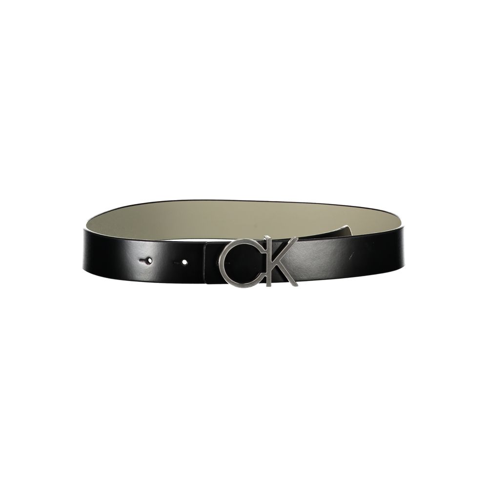 Reversible Black Leather Belt with Metal Buckle