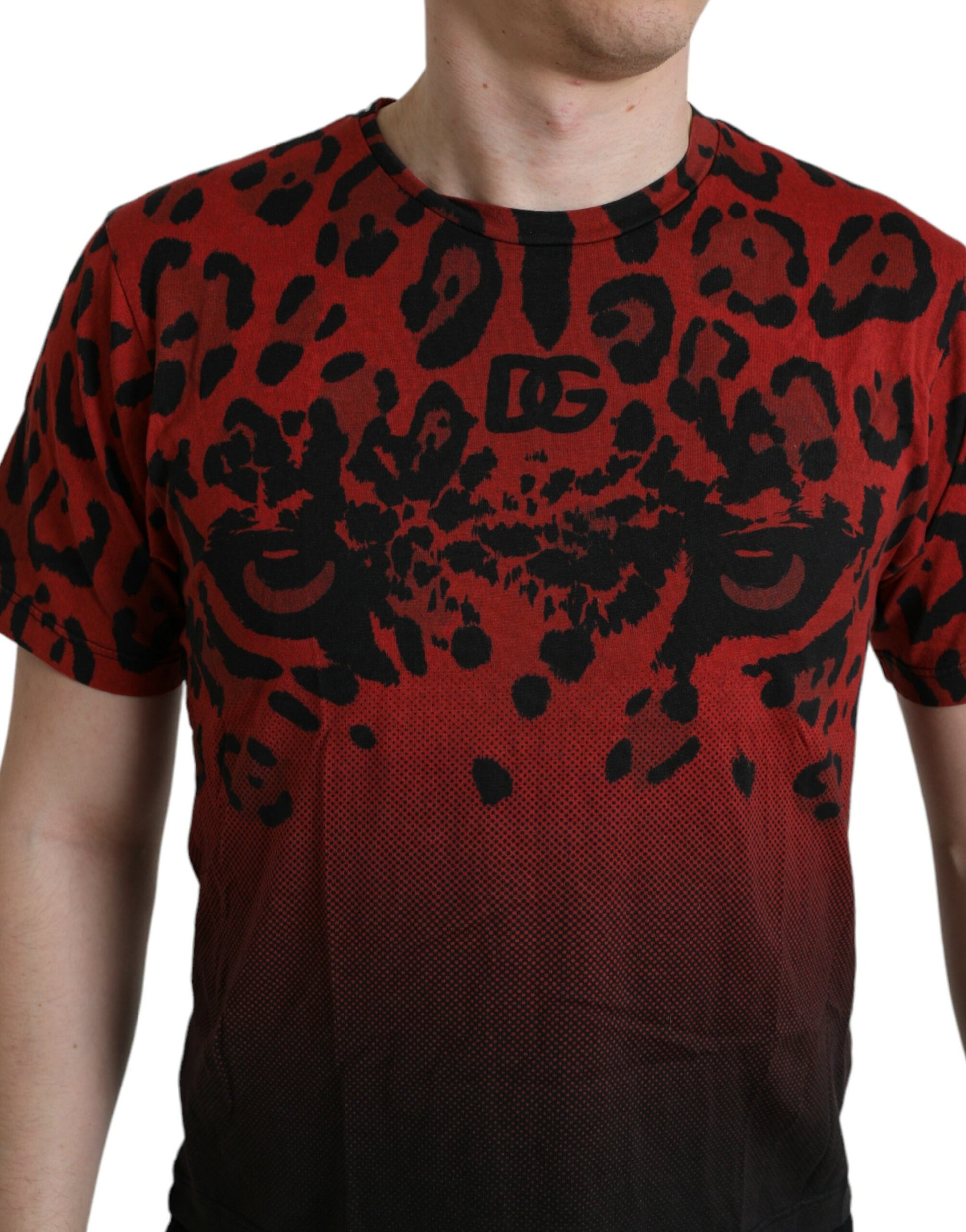 Rood luipaardkatoenen T-shirt met korte mouwen