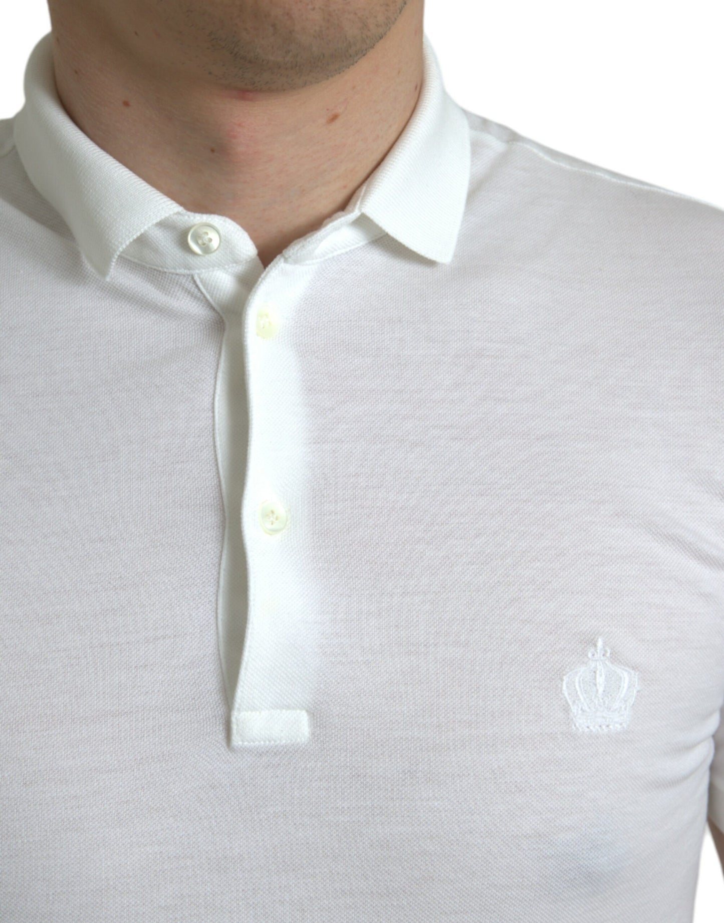 Crown Embroidered White Cotton Polo