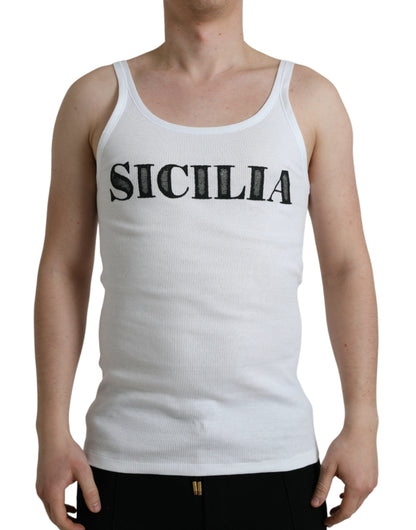 Wit Sicilia katoenen mouwloos tank-T-shirt