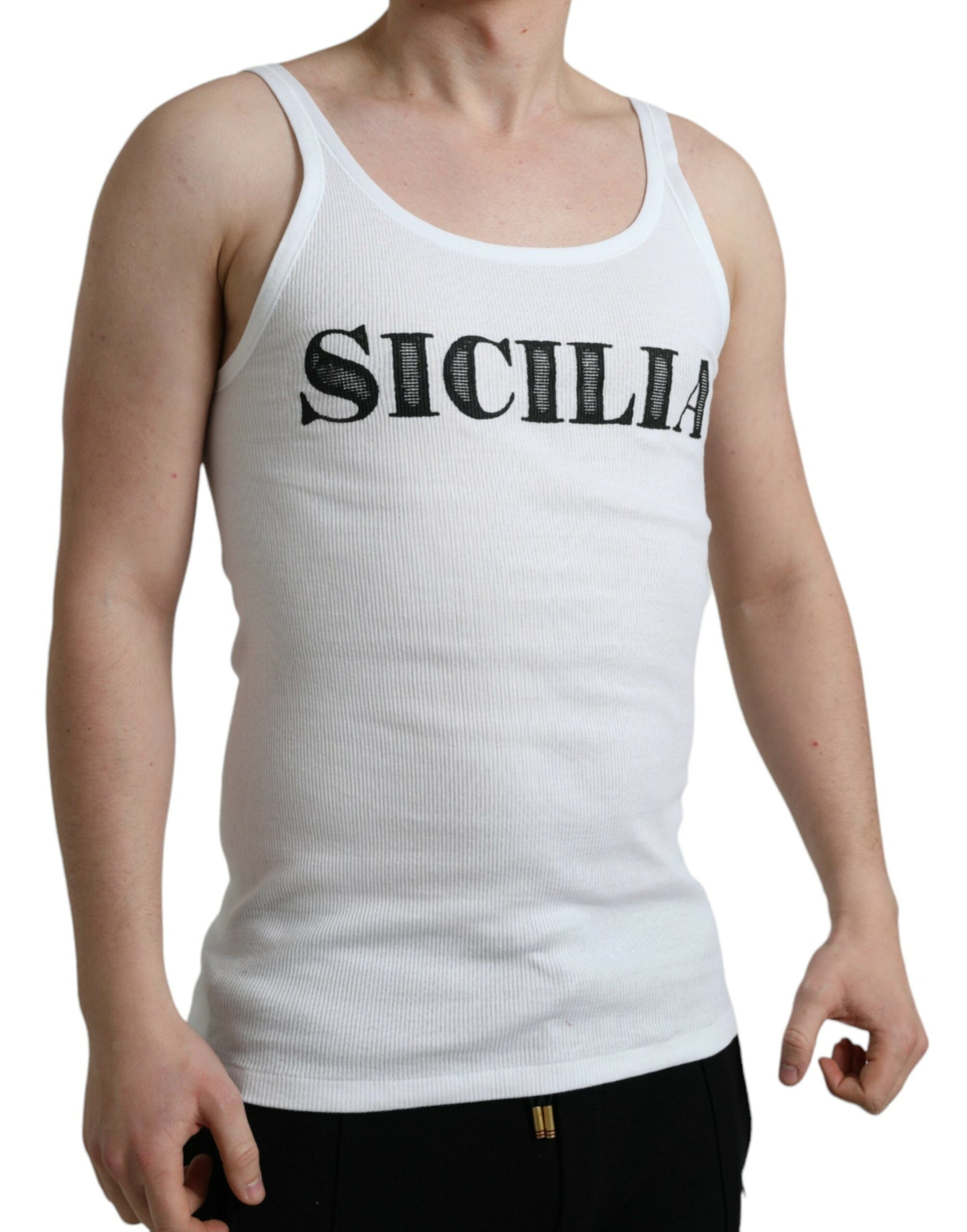 Wit Sicilia katoenen mouwloos tank-T-shirt