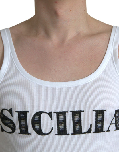 Wit Sicilia katoenen mouwloos tank-T-shirt