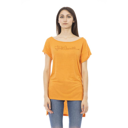 Camiseta naranja elegante con logo de diamantes de imitación