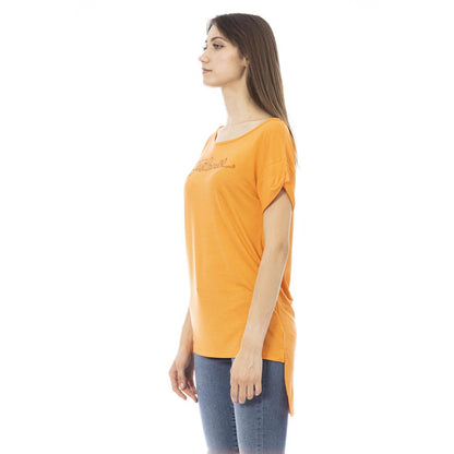 Camiseta naranja elegante con logo de diamantes de imitación