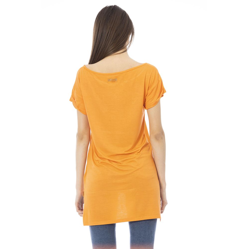 Camiseta naranja elegante con logo de diamantes de imitación