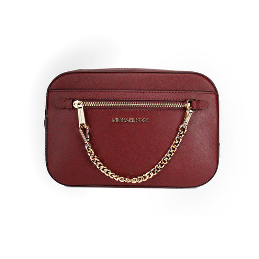 Jet Set East West Large Dark Cherry Leather Zip Chain Crossbody Bag