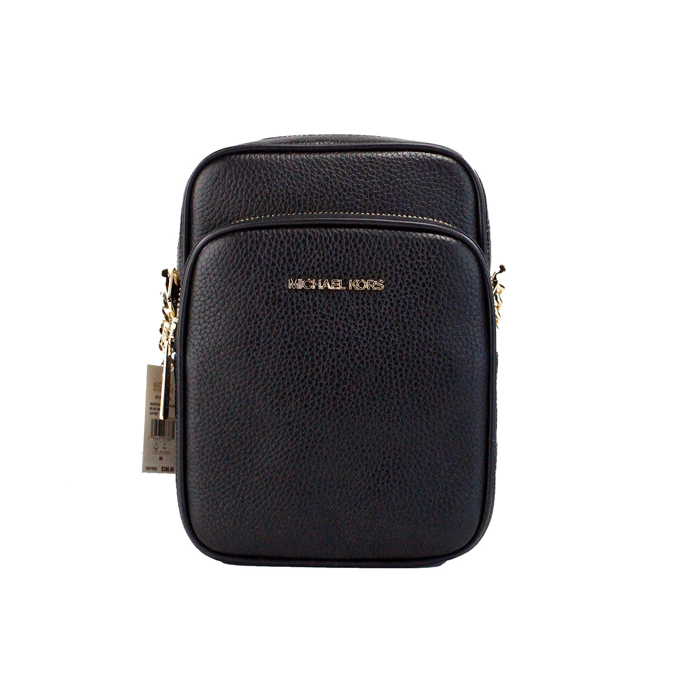 Flight Black Pebbled Leather North South Chain Crossbody Tas