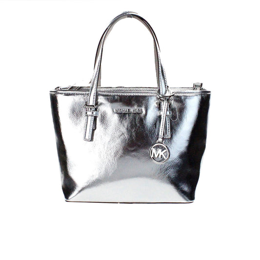 Jet Set zilver metallic XS Carryall draagtas met ritssluiting aan de bovenkant