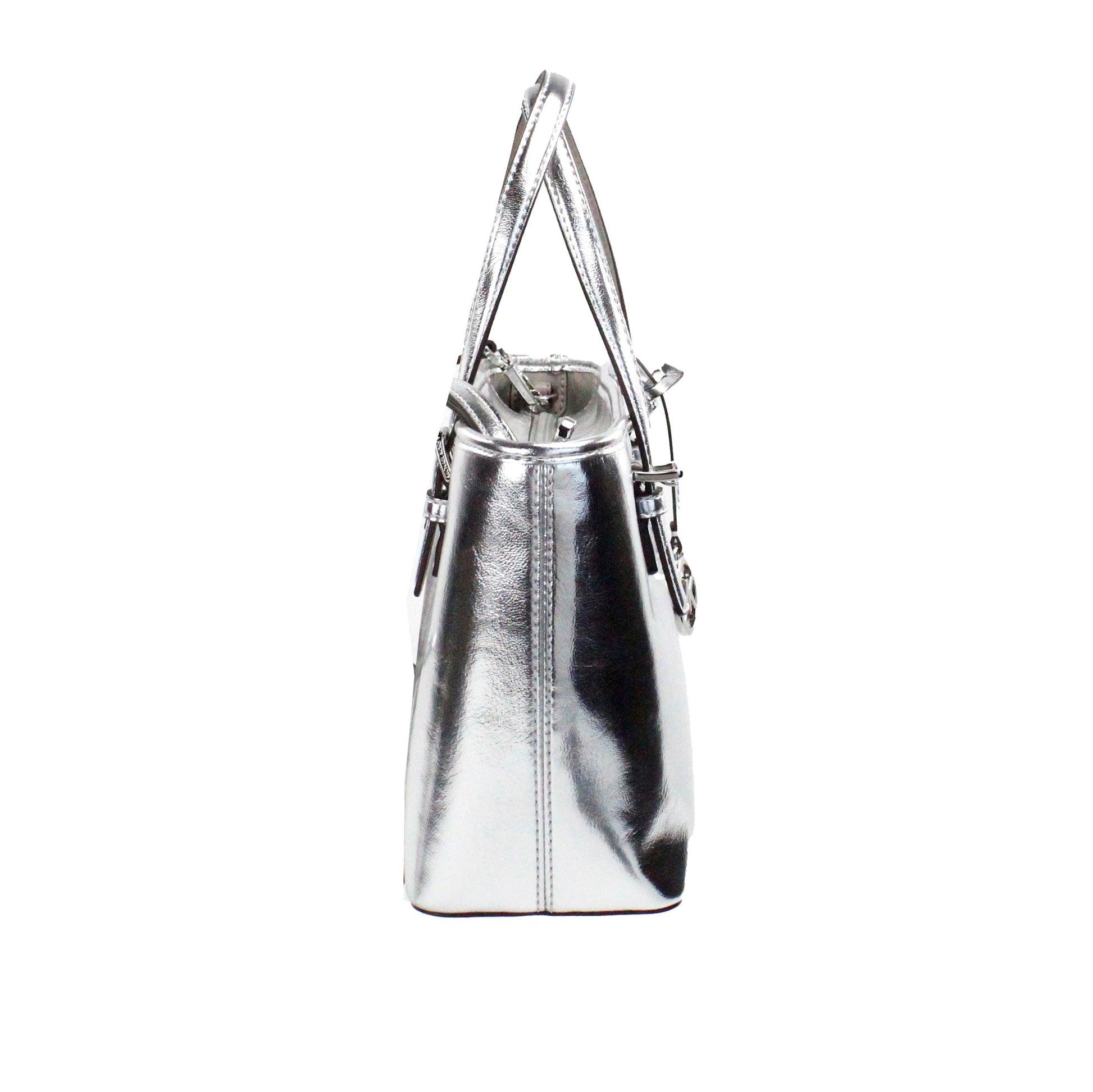 Jet Set Silver Metallic XS Carryall Top Zip Tote Bag Purse