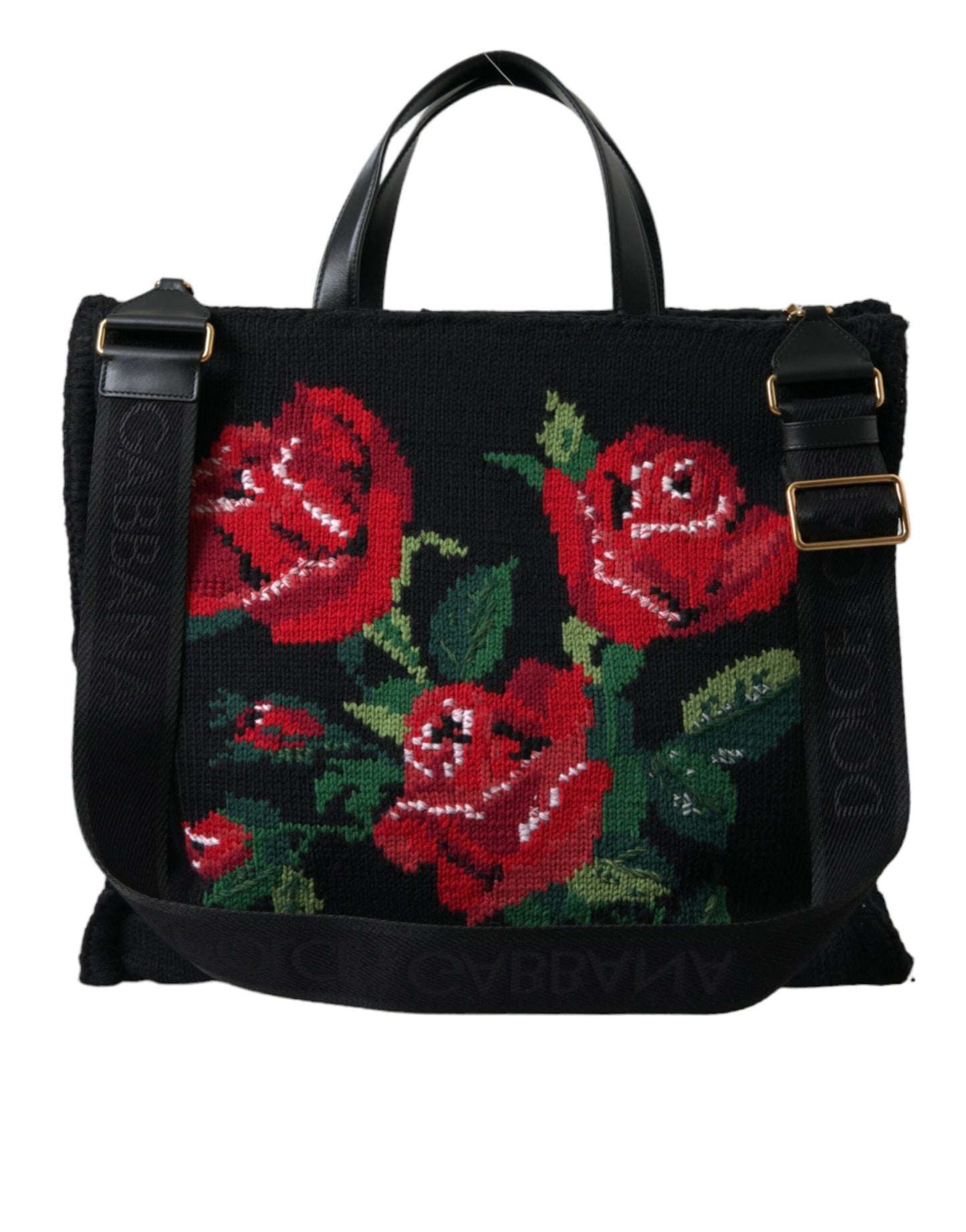 Chic Embroidered Floral Black Tote