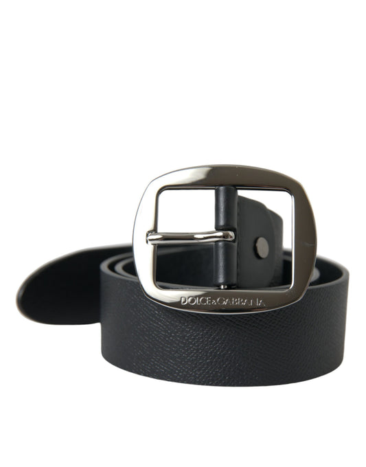 Elegant Black Leather Belt with Metal Buckle