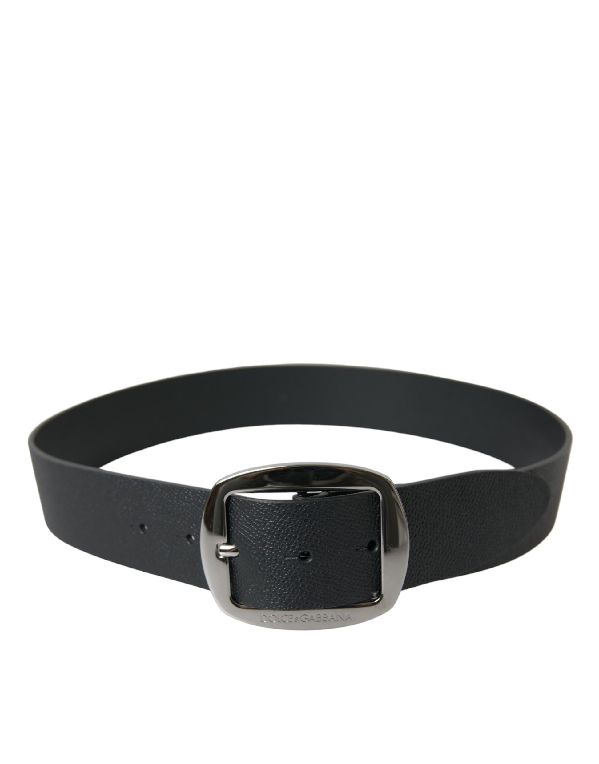 Elegant Black Leather Belt with Metal Buckle