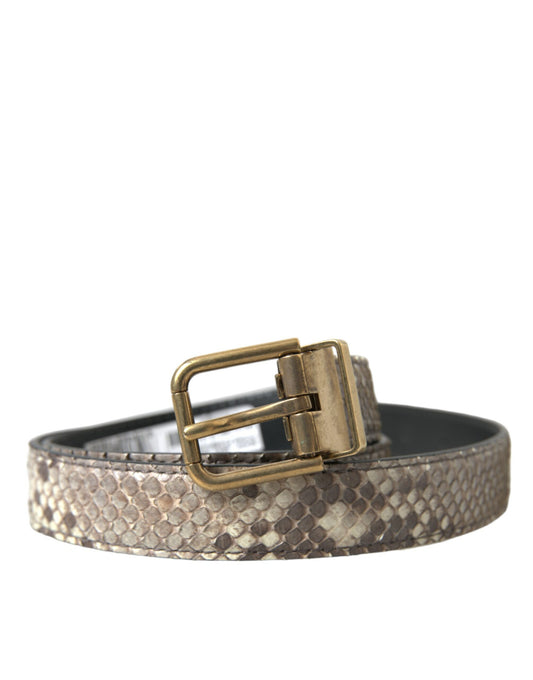 Bruine python lederen riem met gouden metalen gesp