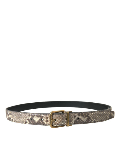 Bruine python lederen riem met gouden metalen gesp